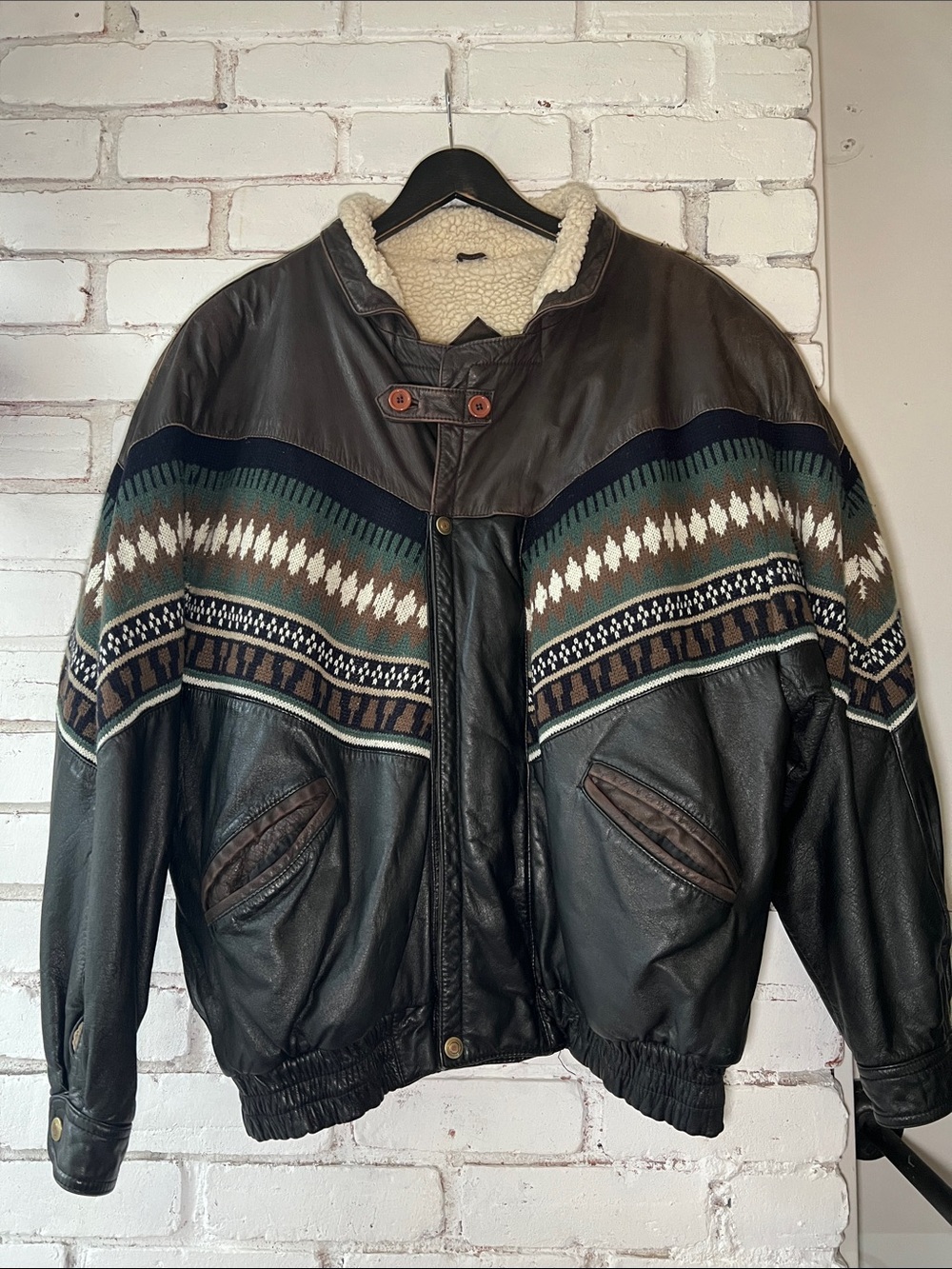 Men's Black Leather Bomber Jacket with Shearling Collar Sherpa lined leather